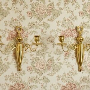 Vintage Colonial Revival EB Brass Double Arm Candle Candelabra Wall Sconces